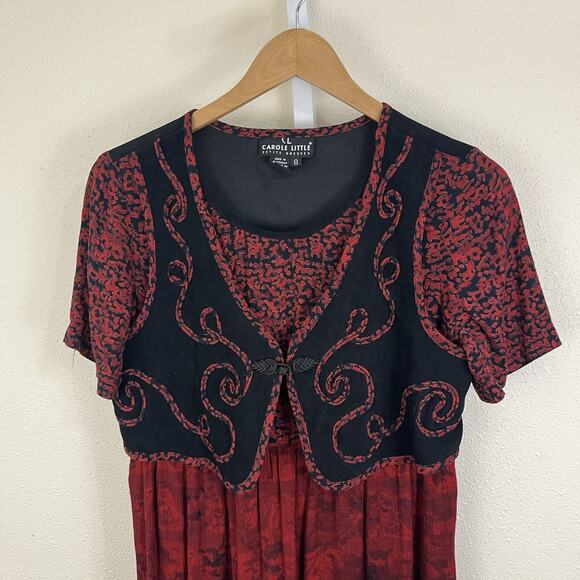 Vintage Carole Little Dress Petite 8 Vest Red Black Layered Goth Boho Witchy 90s